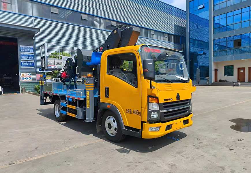 National VI Heavy Duty Truck Haowo 28 meter | 31 meter telescopic arm blue license plate high-altitude operation vehicle